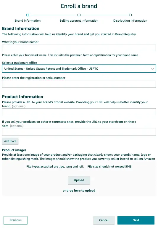 Amazon brand registry form