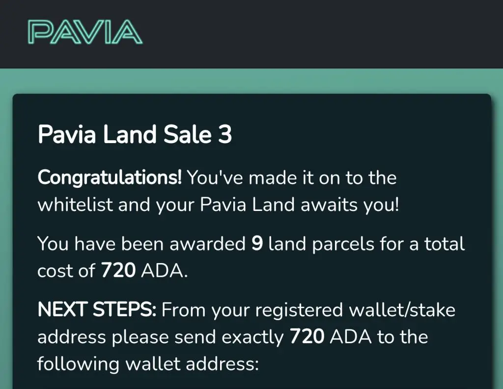Pavia land sales credits