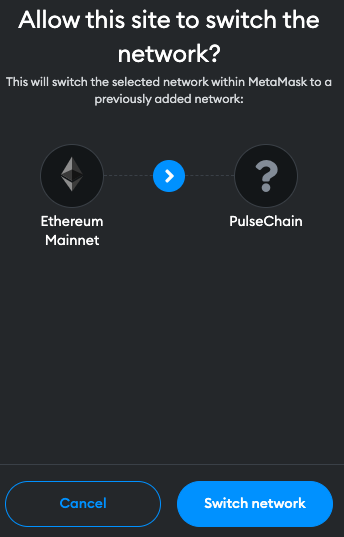 switch network from ethereum to pulsechain